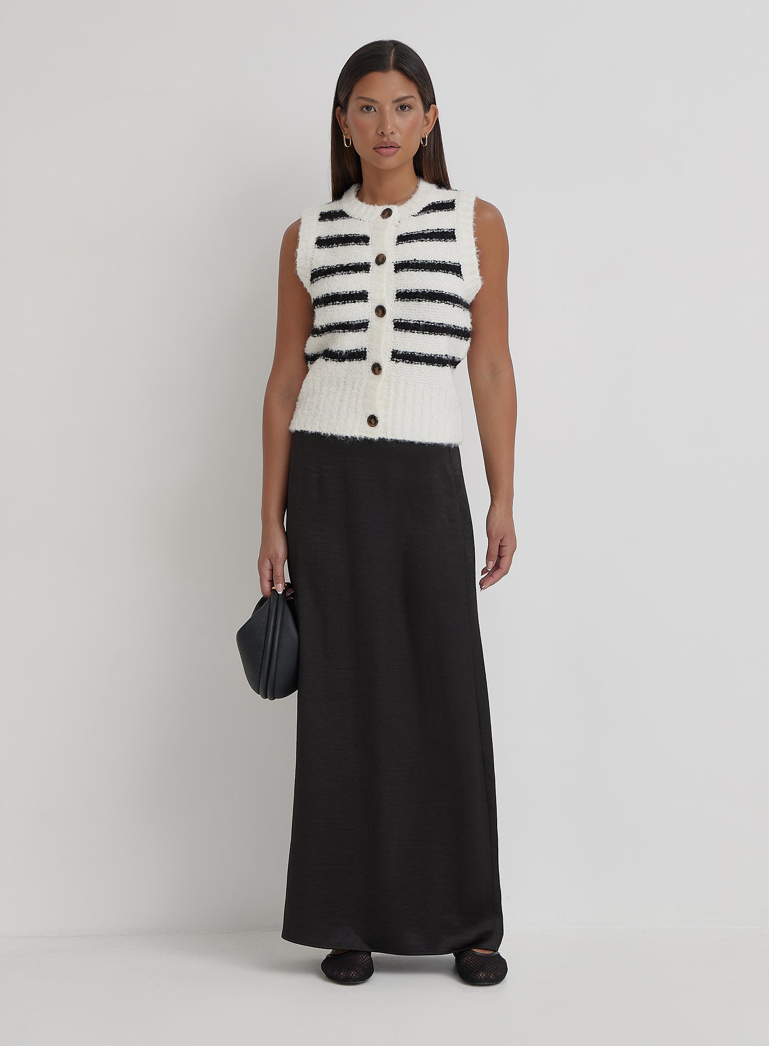 Black And Cream Stripe Knitted Waistcoat